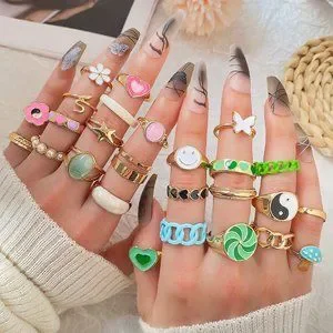 Stackable Preppy Rings Jewelry | Women Y2k Preppy Gold Stackable Joint Finger Rings Gift For ...
